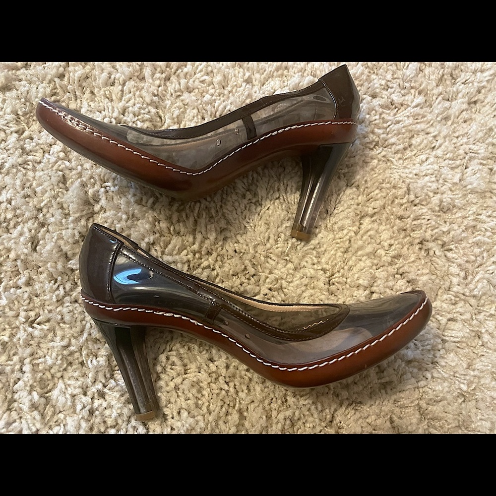 RARE Vintage CÉLINE Clear & Brown Heels Size 35 1/2 (US 5 1/2)